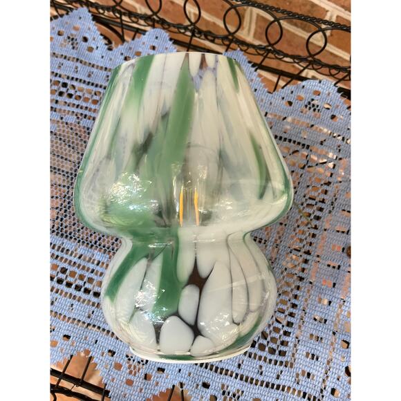 Confetti Glass Mushroom Light Lamp Green & White Boho - Picture 2 of 8